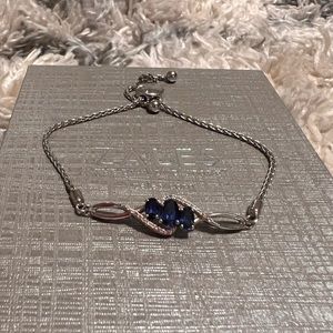 Blue/White Lab-Created Sapphire Bolo Bracelet Sterling Silver 9.5"